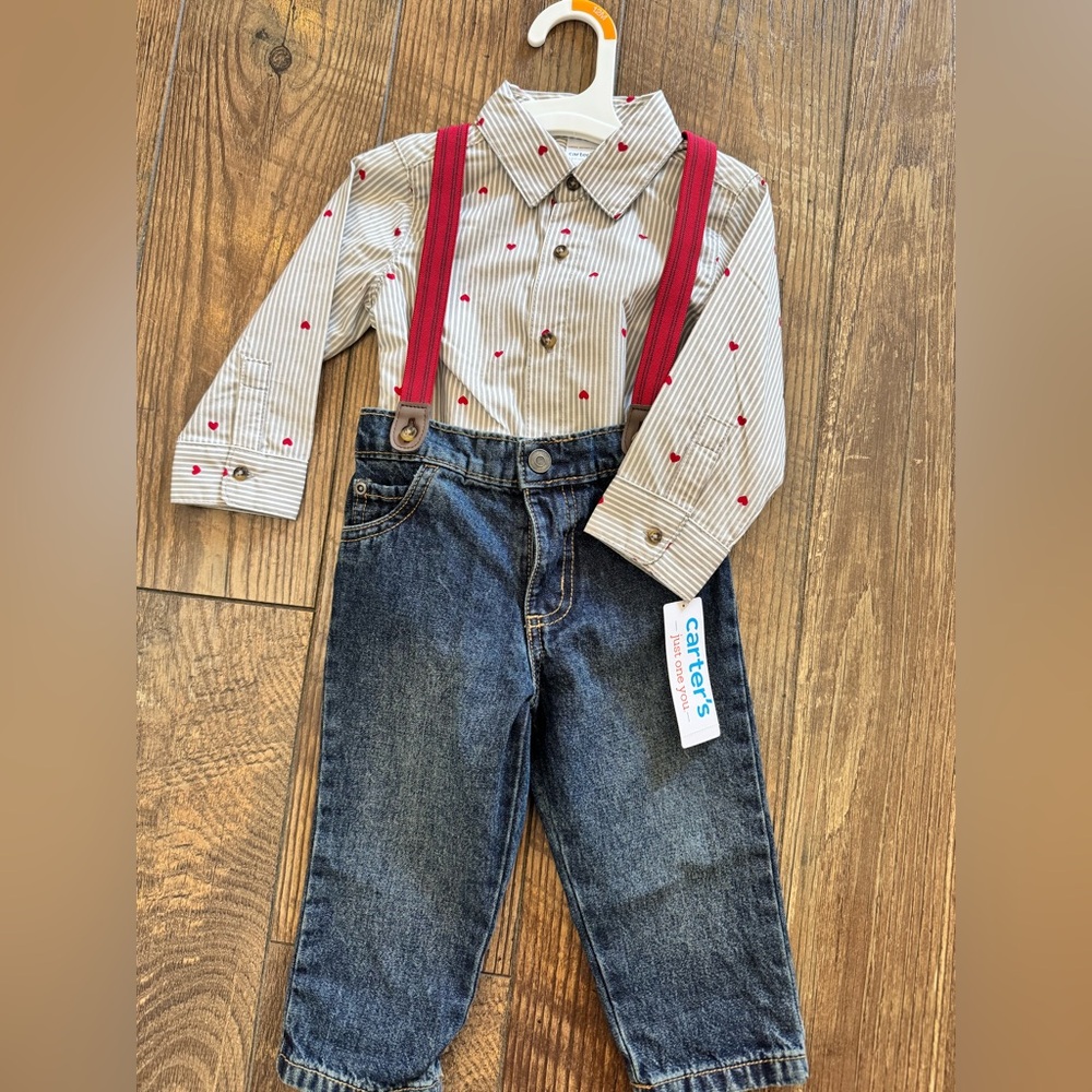 Carter's Valentines Shirt & Jeans with Red Suspenders
